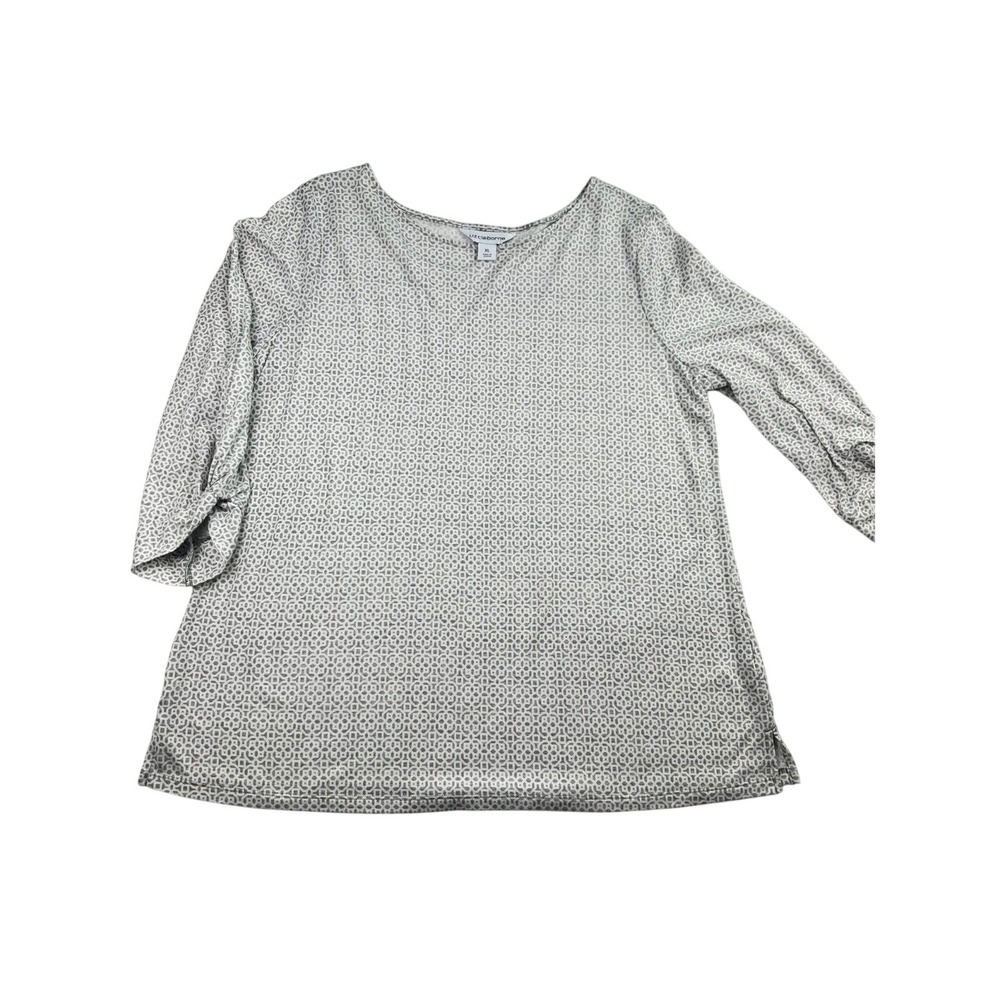 Liz Claiborne XL Gray and white geometric Pattern‎ 3/4 Sleeve Rayon Tunic Blouse
